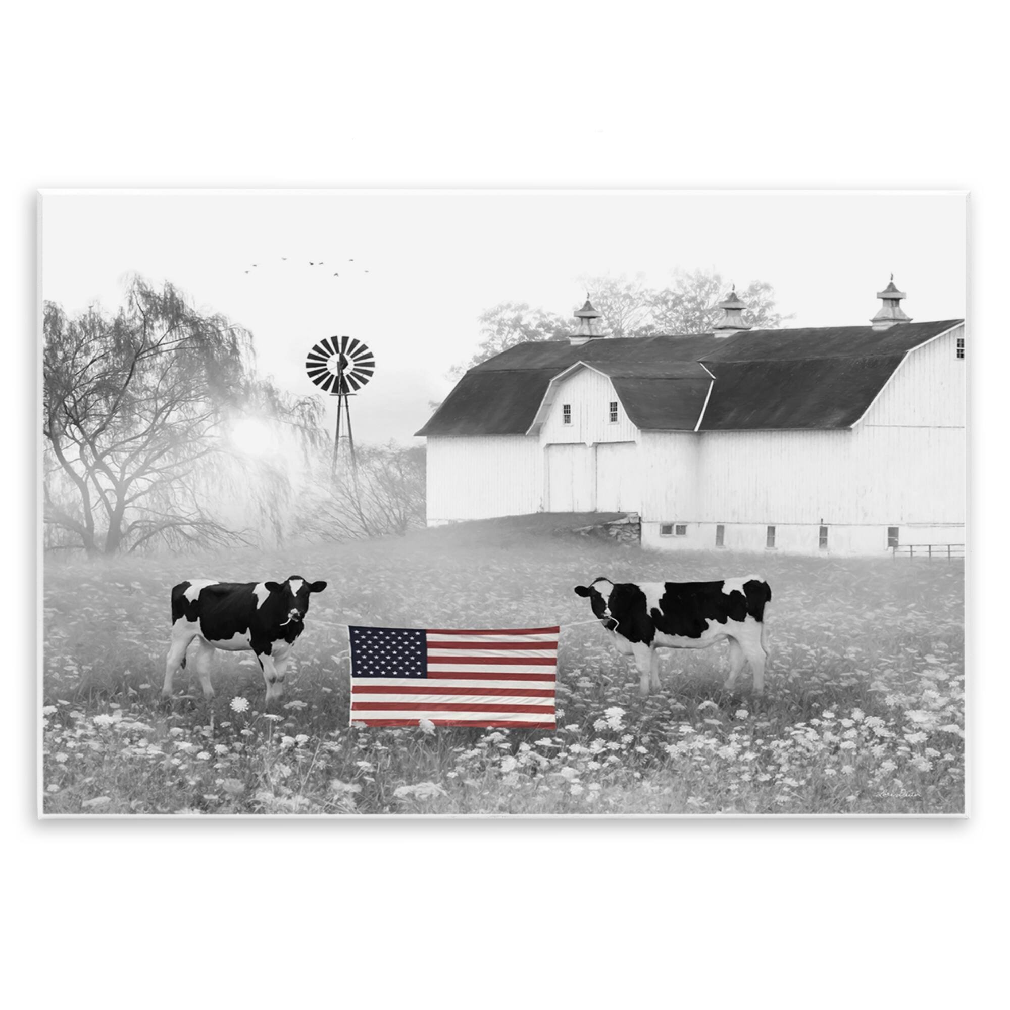 Stupell Industries Americana Barn Country Cows Flag Wall Plaque Art